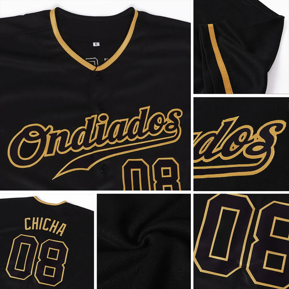 Custom Black Black-Old Gold Baseball Jersey